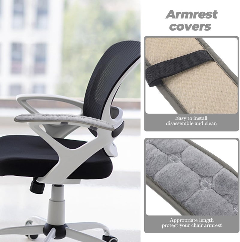 Veemoon 1pair Office Chair Arm Rest Cushion, Comfortable Gaming Chair Armrests Pads Elastic Band Soft Velvet Removable Washable Gaming Stool Elbow Cushion for Home Office, Grey (17.7×3.9 Inch) - Image 5